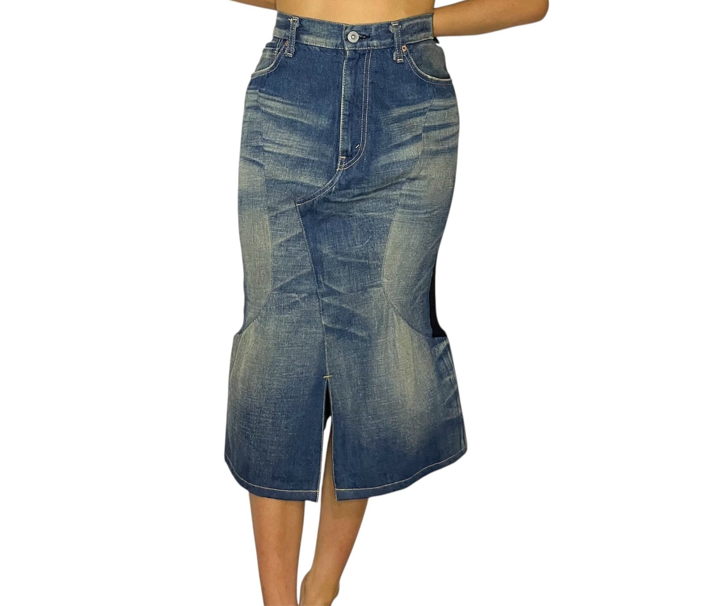 Junya Watanabe for CDG panelled denim skirt, CDG label detail