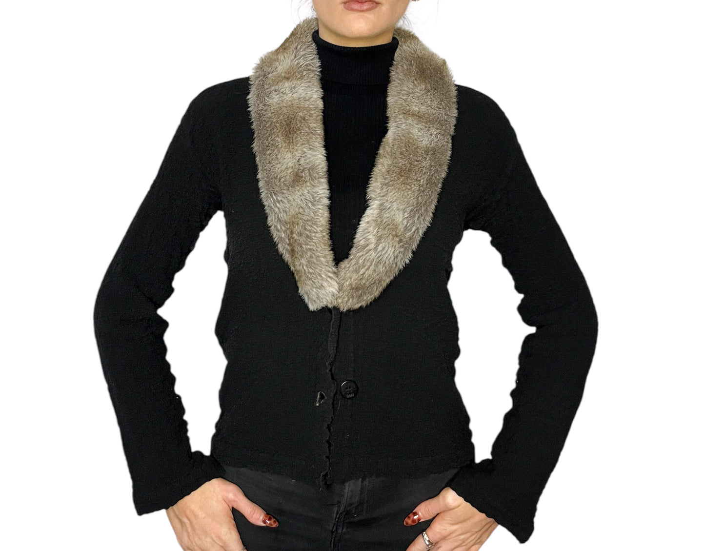 Me by Issey Miyake Fur Trim Cardigan